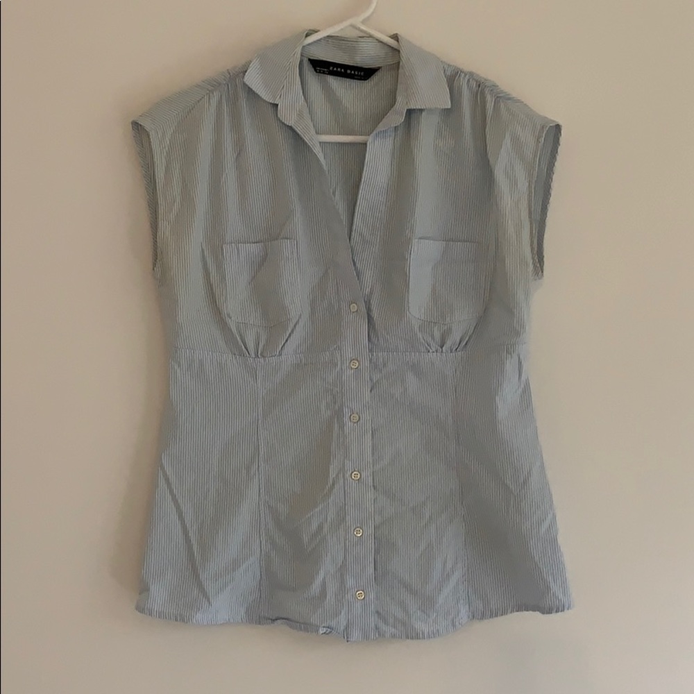 Zara pinstriped blue and white tank